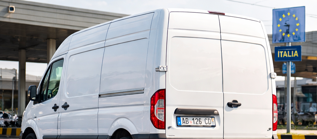 Furgone per trasporto merci internazionale tra paesi UE, soggetto all’obbligo di tachigrafo di seconda generazione per veicoli tra 2.5 e 3.5 T.