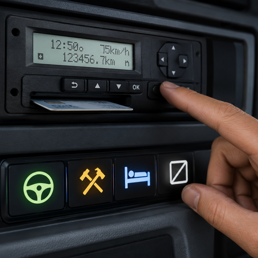 Simboli del tachigrafo digitale utilizzati per registrare guida, riposo, disponibilità e attività lavorative del conducente